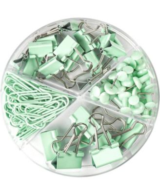 97 PCS Office Supplies for Women, Paper Clips Binder Clips Push Pins Set, Thumb Tacks Desk Organized, Green