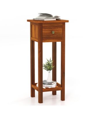Solid Wood Side Table Home Rectangular Sofa Side Table w/ Acacia Wood Top Telephone Table