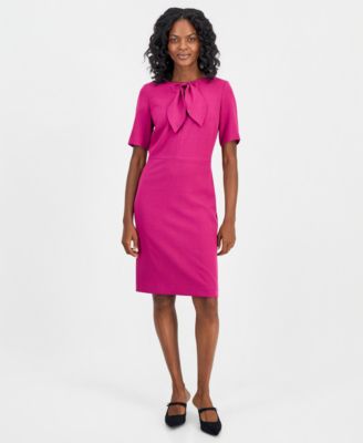 Women's Tie-Neck Short-Sleeve Sheath Dress