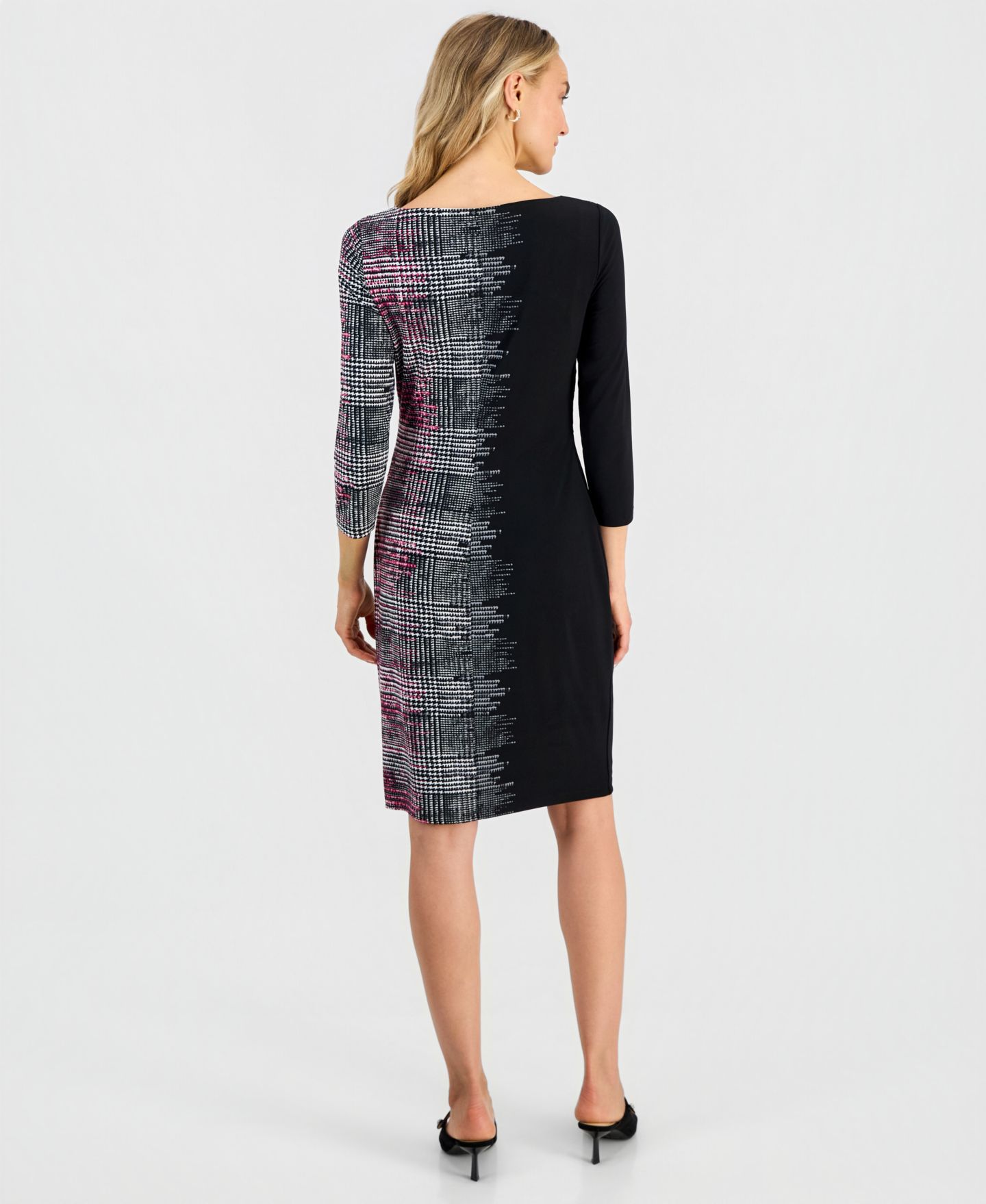 Женское платье Kasper Petite Boat-Neck Side-Pleat 3/4-Sleeve, цвет: Разноцветный — фото 5