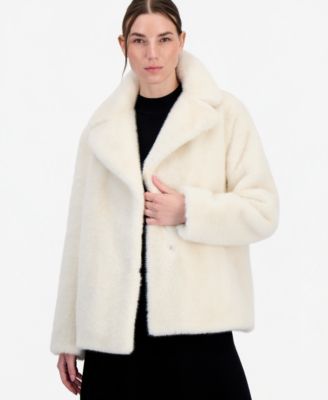 Women's Short Faux-Fur Notch-Collar Coat
