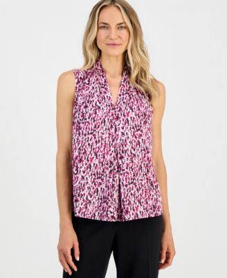 Women's Printed V-Neck Inverted-Pleat Blouse 