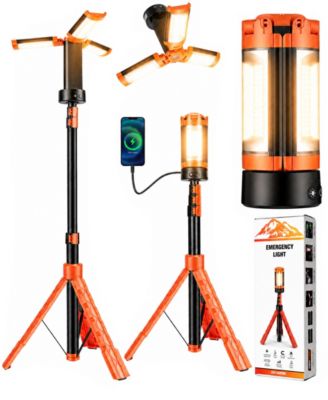 Rechargeable 10000mAh Camping Light Cordless Work Light with Detachable Stand 6.5 ft Max Height, 3 LED Lamp Heads, 2500 Lumens Emergency Flashlight