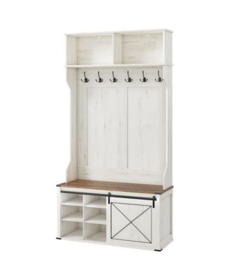 Entryway Hall Tree with Bench and Shoe Storage Organizer Unit
