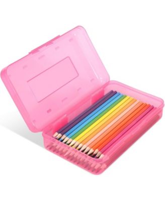 Large Capacity Colored Plastic Pencil Box, Hard Case with Snap-Tight Lid for School Office Supplies