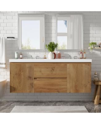 59.3 Inches  Double Sink Wall Mounted Bathroom Vanity, SMC Countertop with Soft Close Drawers for Modern Bath
