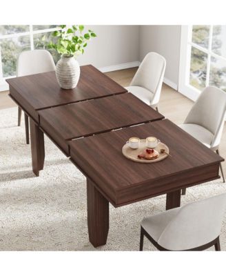 Extendable Dining Table for 6-10, Farmhouse Rectangular Kitchen Table with Butterfly Leaf, MDF Frame, Easy Assembly