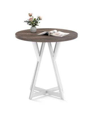 31.5 Inch Round Dining Table for 2-4 Thick Wooden Tabletop Metal Pedestal Base