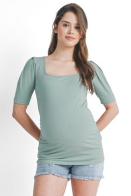 Women's Ribbed Puff Sleeve Square Neck Top