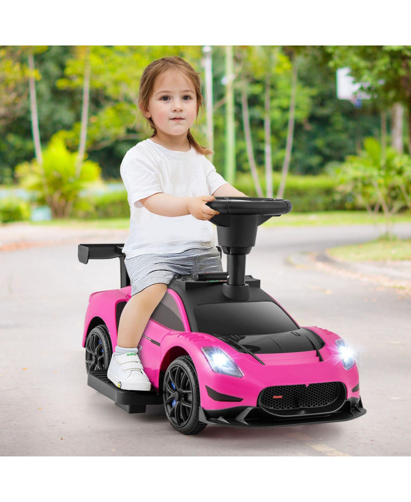 Детская игрушка Slickblue Kids Electric Ride On Push Car with Music, Ages 18-60 Months, цвет: Розовый — фото 2
