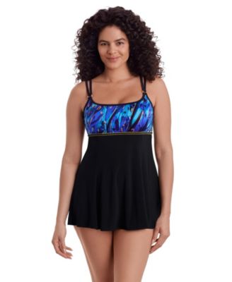 Women's Gilded Garden Empire Princess Seam Long Torso Swim Dress with Hardware
