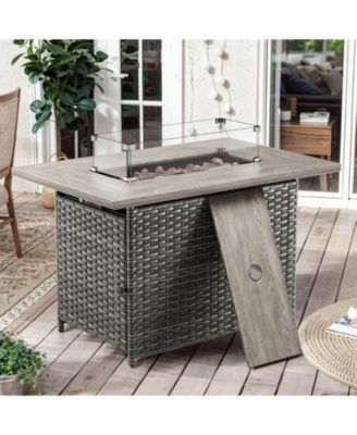Rectangular Propane Fire Pit with 50,000 BTU Output, Fire Pit Table for Outside Patio with volcanic Stones and Wind Guard