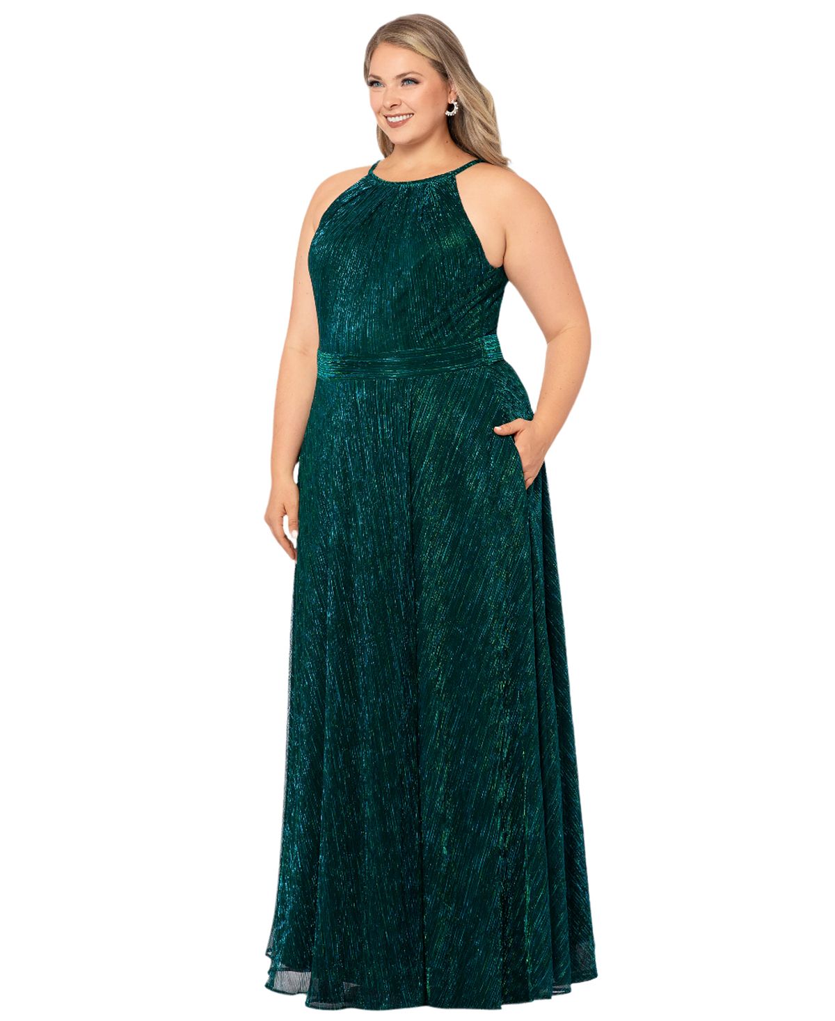 B&A By Betsy and Adam Women's Metallic Halter Gown view 3 — MAYCSS fashion products