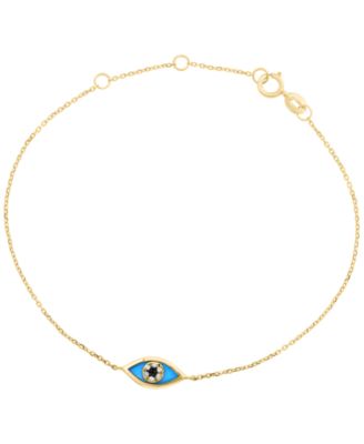 Turquoise, White Diamond (0.02 ct. t.w.) & Black Diamond (0.005 ct. t.w.) Bracelet in 14k Yellow Gold