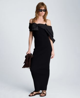 macy's black sweater dress Black Midi Sweater Dress with Crewneck, Long Sleeves & All-Over Rhinestone Detailing – Misha Sweater Dress by EASY CLOTHES – Size M-L main image 1