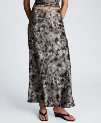 Women's Printed Satin Flared Maxi Skirt