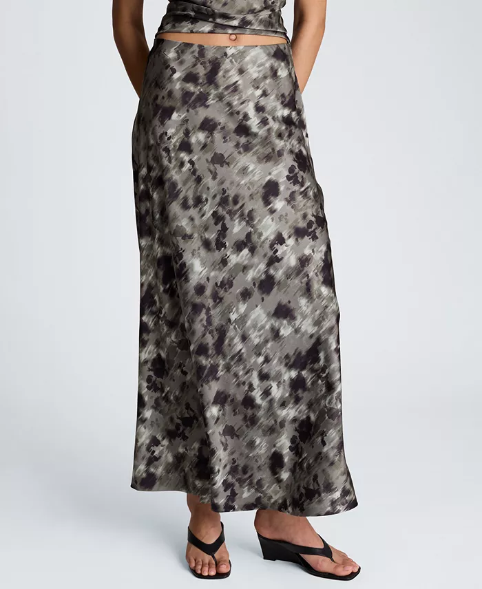 Women's Printed Satin Flared Maxi Skirt