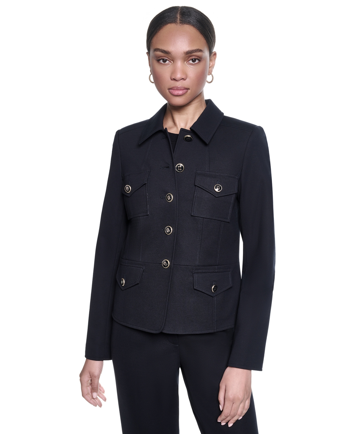 Karl Lagerfeld Paris Women's Cropped Collared Neck Jacket