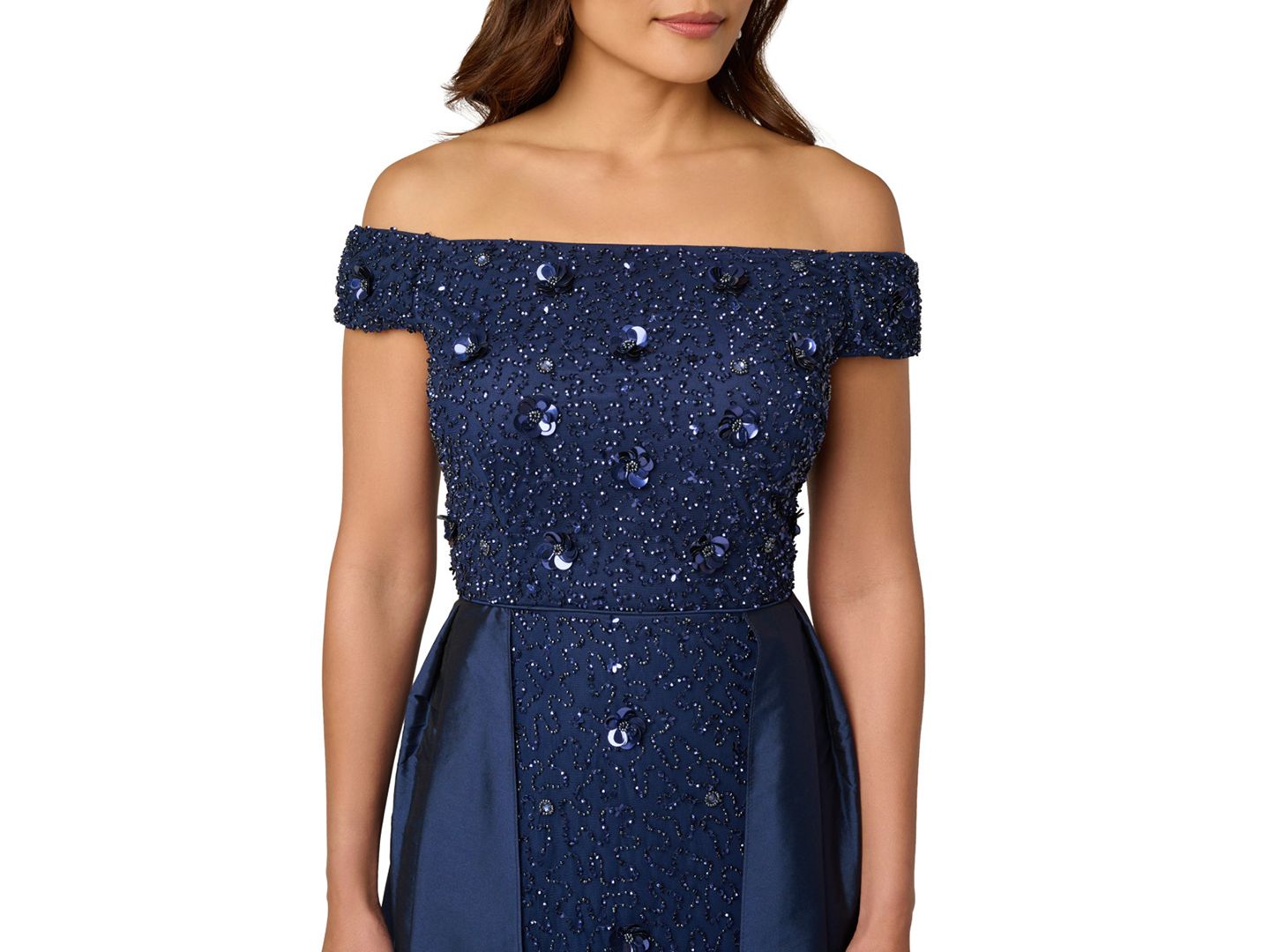 Женское платье Adrianna Papell Beaded Taffeta Overlay Ball Gown, цвет: Светлый тёмно-синий — фото 2