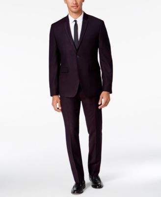 Perry Ellis - Men's Extra Slim-Fit Burgundy Pindot Suit