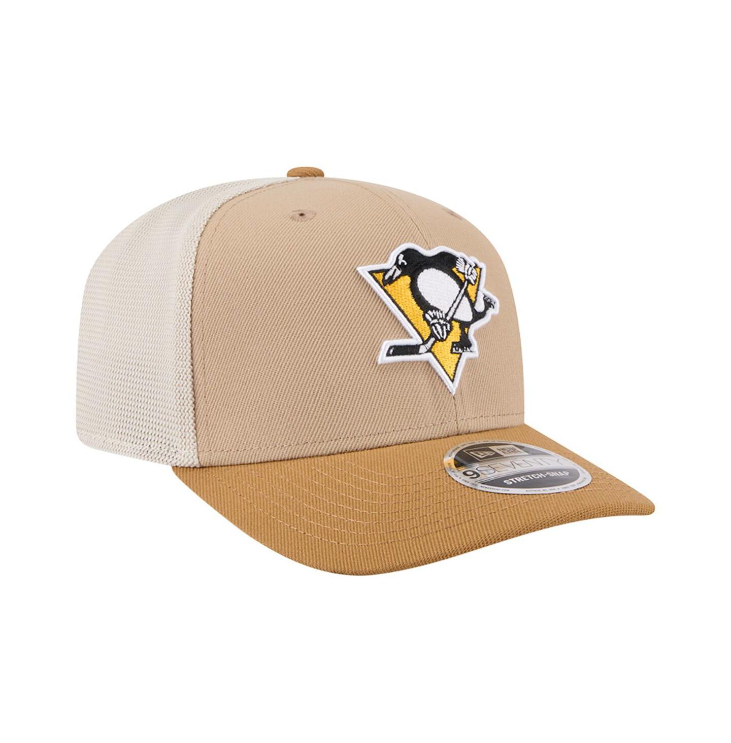 Мужская кепка New Era Tan/Light Brown Pittsburgh Penguins Two-Tone Trucker 9SEVENTY Stretch Snap Adjustable Hat — фото 3