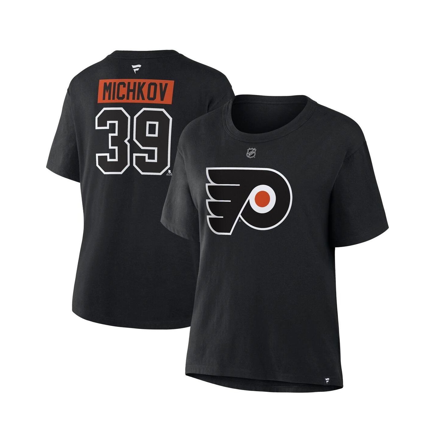 Женская футболка Fanatics Matvei Michkov Black Philadelphia Flyers Authentic Stack Name & Number — фото 1