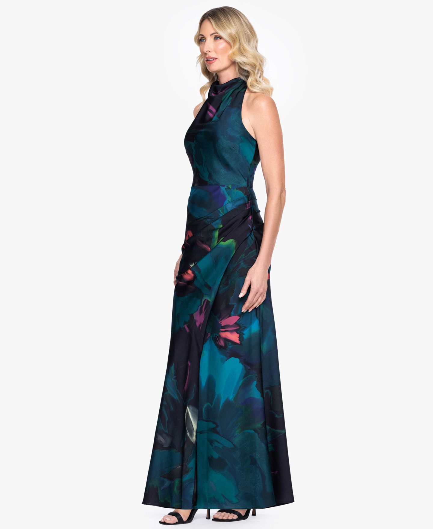 Женские платья Betsy & Adam Petite Sleeveless Halter Neck Gown, цвет: Бирюзовый разноцветный — фото 2