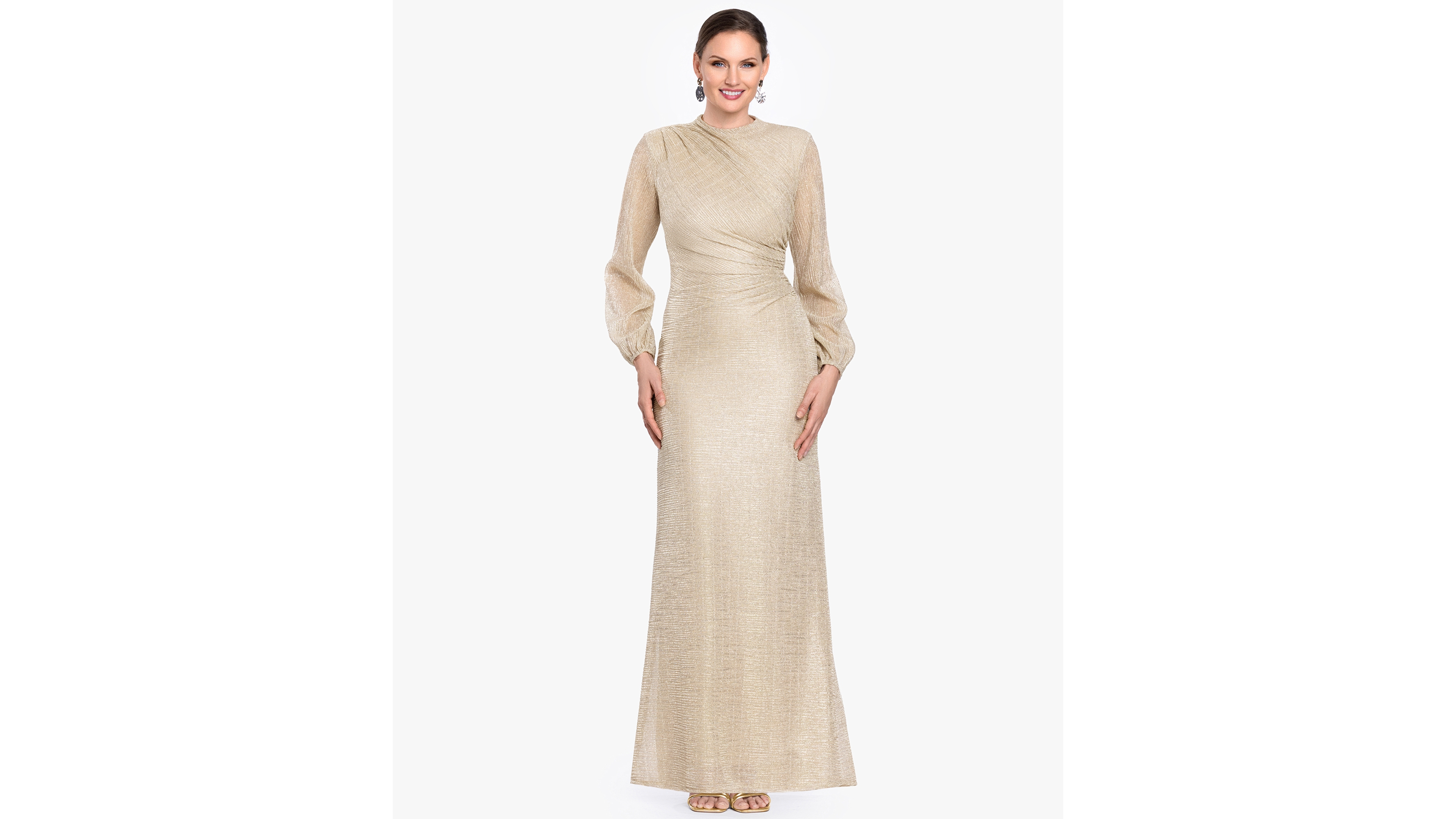 Betsy & Adam Petite Bell Long-Sleeve Gown