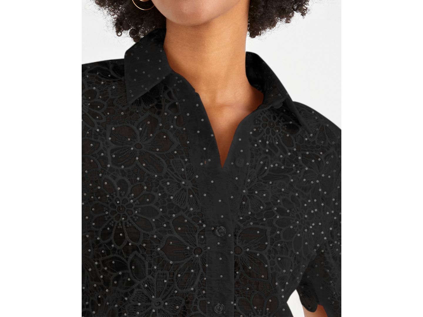 Женская рубашка I.N.C. International Concepts Crystal Embellished Short-Sleeve Button-Down, цвет: Глубокий чёрный — фото 2
