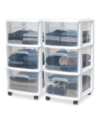 Plastic 3 Drawer Medium Storage Tower, Clear Drawers/Frame (2 Pack)