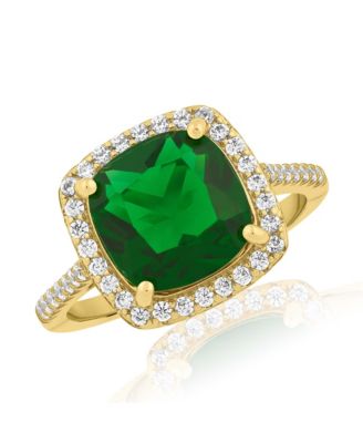 Elegant Square Emerald Halo CZ Ring