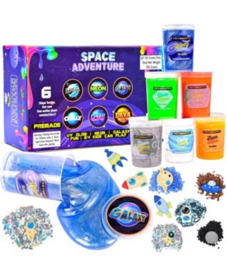FINOCLAY 6 Pack Different Scented Strechy Metallic Slime with 15 Space Charms and Mixins, Glow Neon and Clear Putty Toy Set for Girls Boys