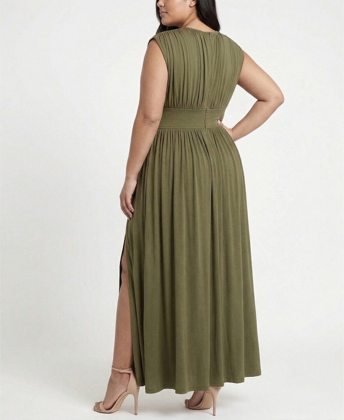 Taylor Plus Ruched Crewneck Maxi Dress