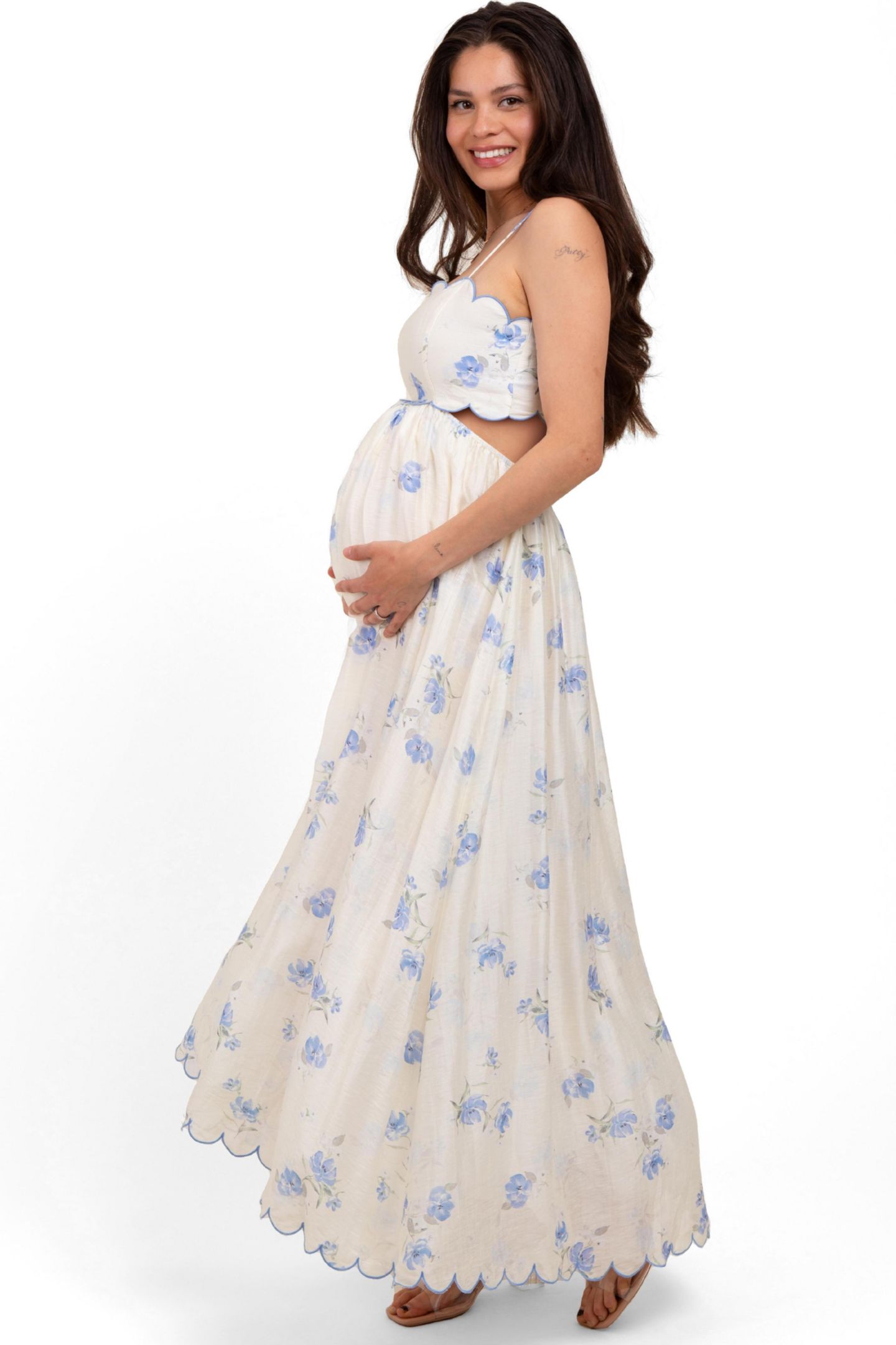 Женское платье Pinkblush Floral Scallop Edge Back Cutout Maxi, цвет: Синий — фото 2