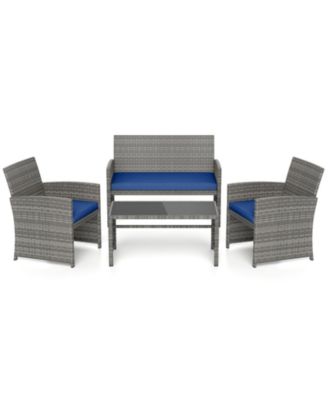 4 Piece Patio Conversation Set Rattan Chairs Loveseat and Table