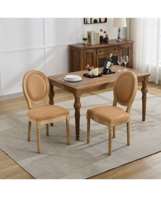 French Style Solid Wood Frame Antique Painting Linen Fabric Back Dining Chair,Set of 2