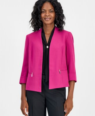 Women's Collarless Zip-Pocket Cuffed-Sleeve Jacket 