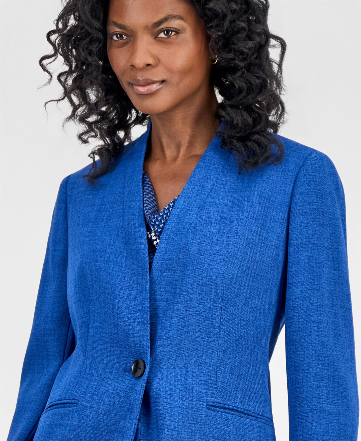 Женский пиджак Kasper Collarless One-Button Blazer, Regular & Petite, цвет: Синий ночной меланжевый — фото 3