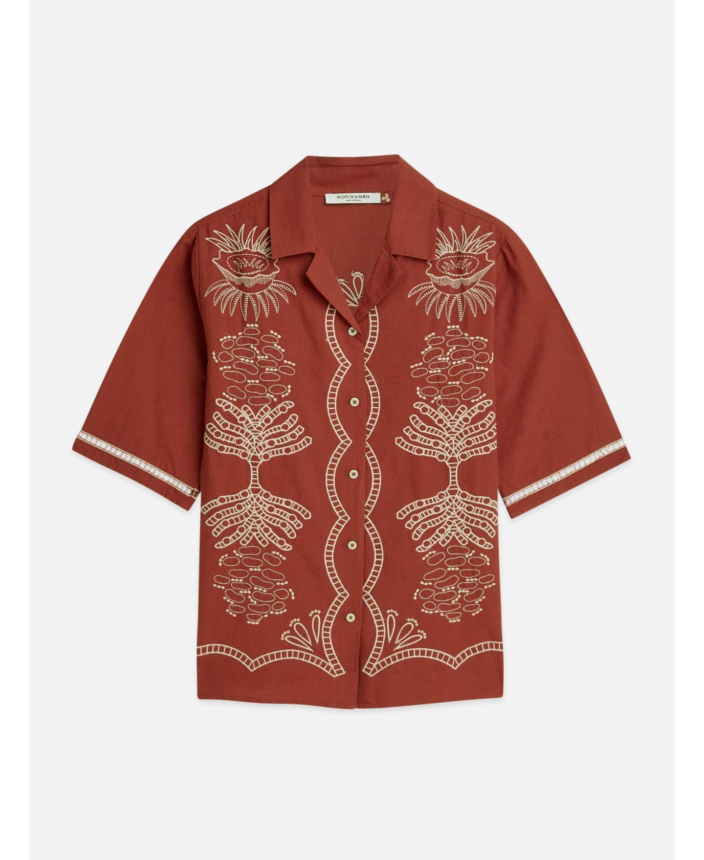 Женская рубашка SCOTCH & SODA Embroidered Short Sleeved Fitted, цвет: Burnt Henna — фото 5