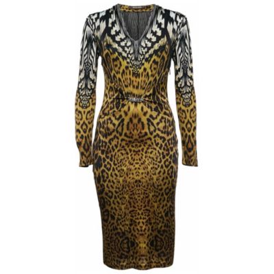 Women's Leopard Print V-Neck Midi Dress