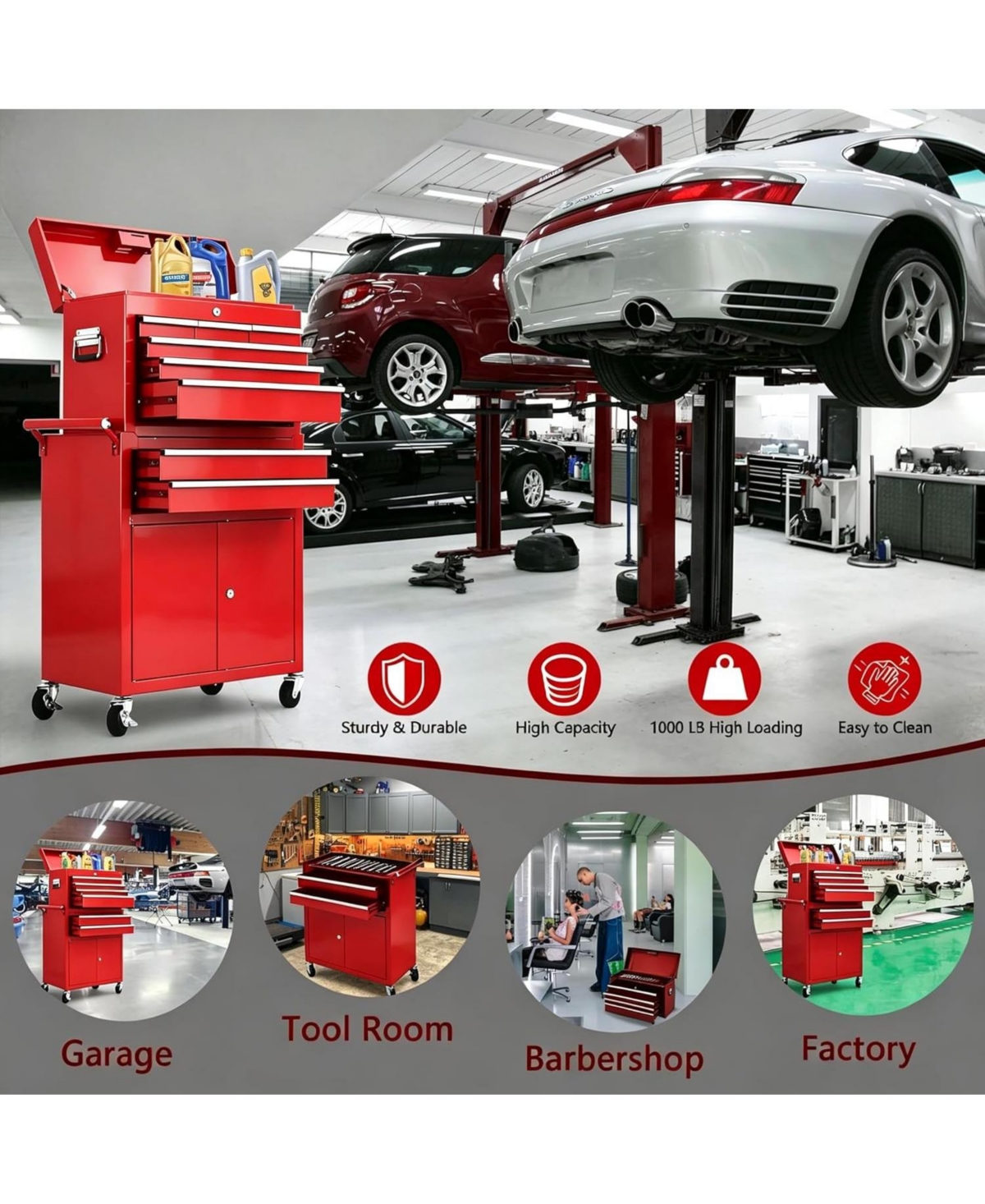 gaomon 2-in-1 8-Drawer Rolling Tool Chest and Cabinet, Mobile Metal Toolbox Organizer Storage for Garage