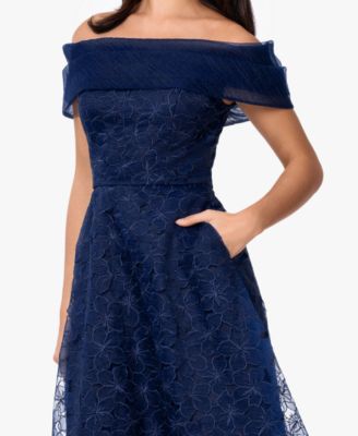 macys off shoulder dress On 34th Women's Off-The-Shoulder Puff-Sleeve Midi Dress - Red