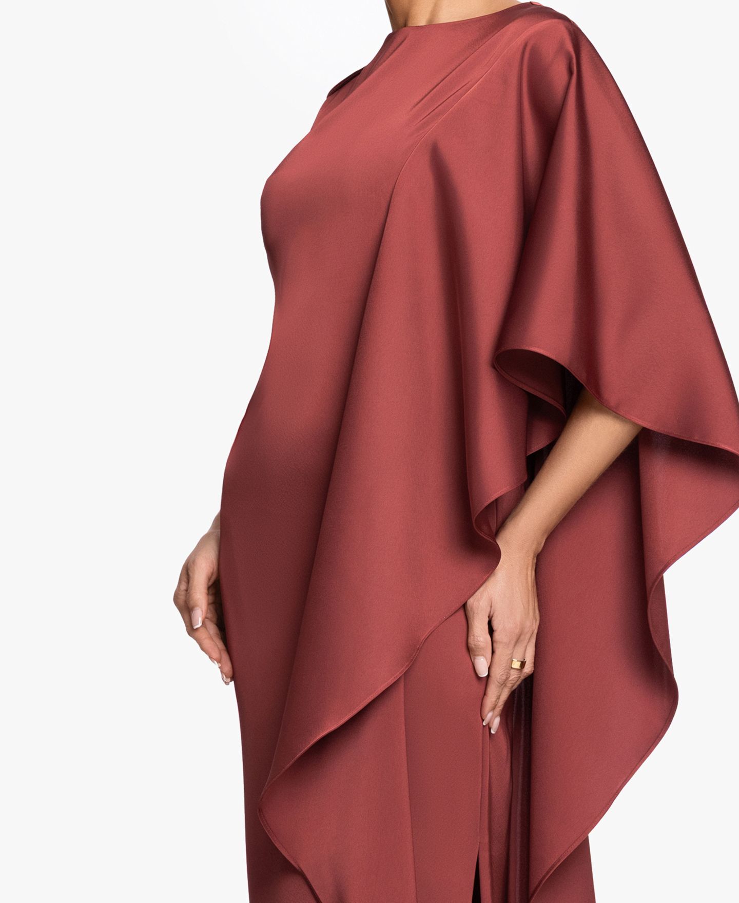 Женское платье Betsy & Adam Draped-Sleeve Boat Neck Gown, цвет: Nutmeg — фото 3