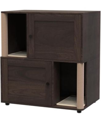 Cat Litter Box Enclosure for 2 Cats, Double Hidden Litter Box Furniture Cabinet with 2 Scratch Mat and Scratch Post