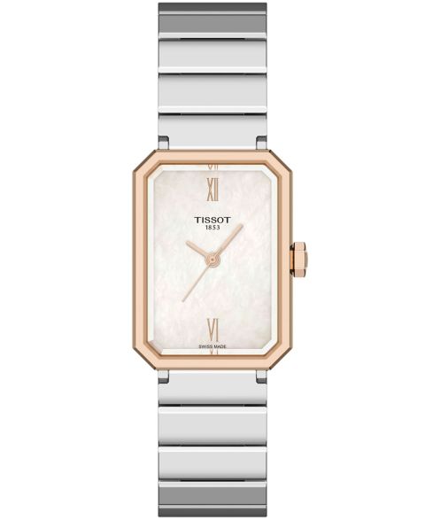 Женские прямоугольные часы Tissot со стальным корпусом серебристого цвета, 21.8 мм