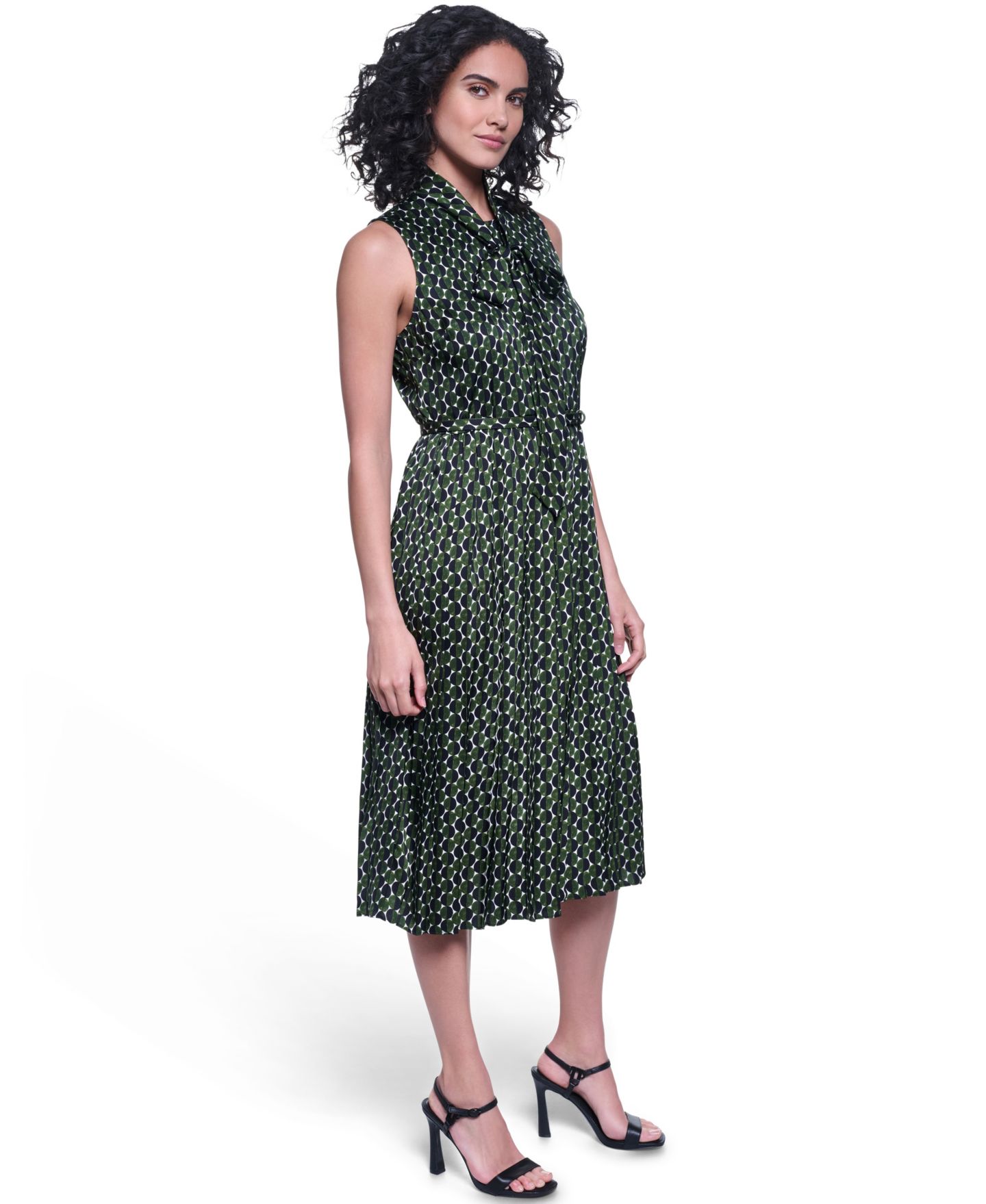 Женское платье KARL LAGERFELD PARIS Printed Midi, цвет: Чёрный / Оливковый зелёный комбинированный — фото 3
