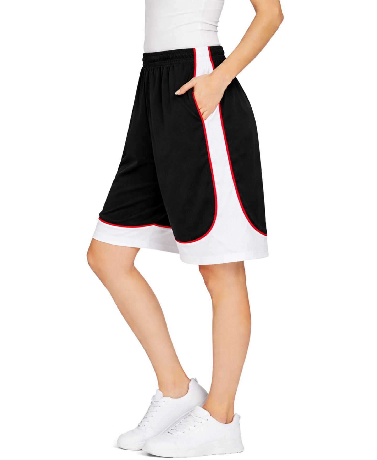 Женские шорты Jump Start Loose Fit Lightweight Breathable Moisture Wicking Mesh, цвет: Чёрный / Красный — фото 3