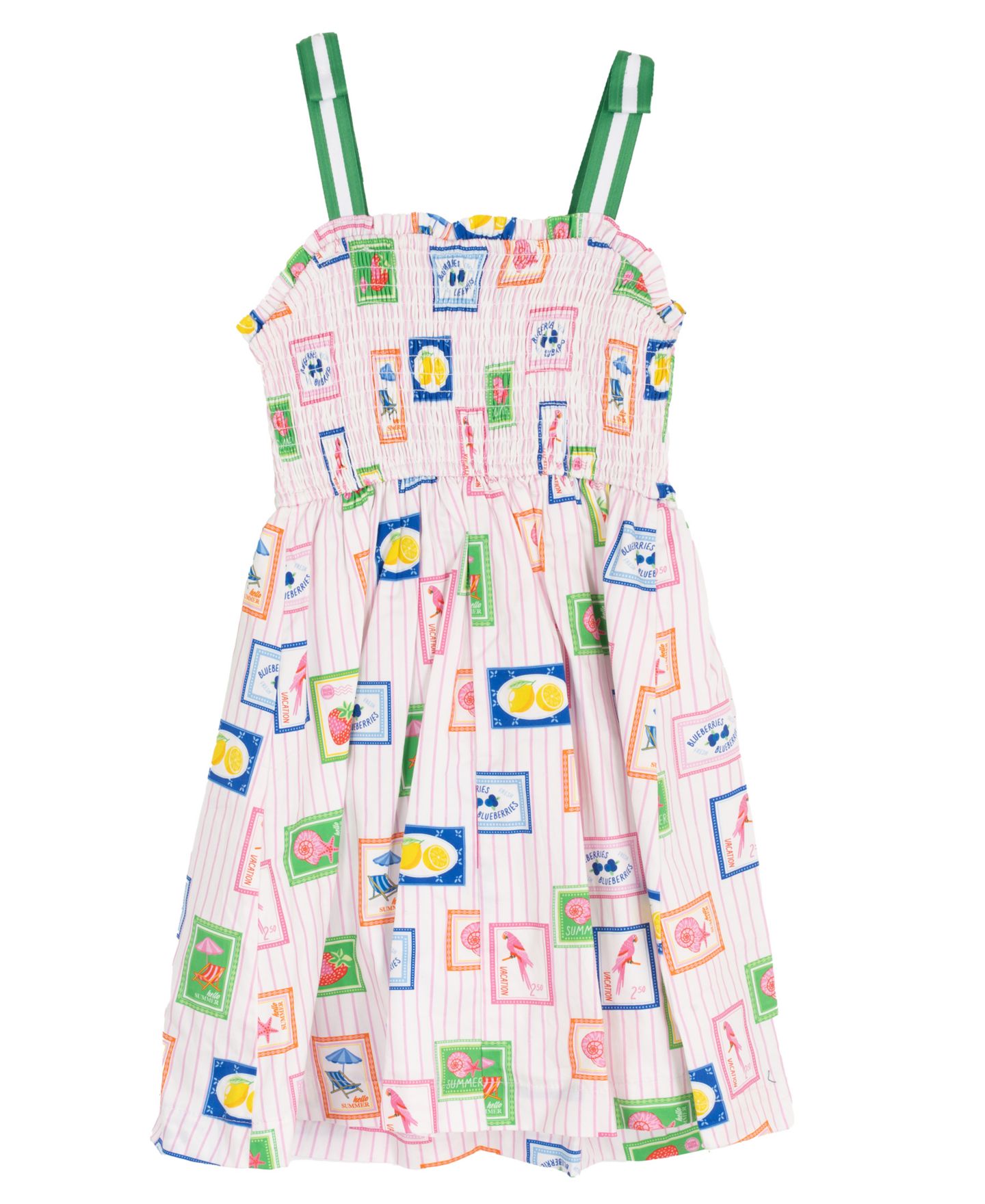 Платье Rare Editions Printed Smocked Bodice Tie Shoulder Midi для девочек, цвет: Розовый / Зелёный — фото 5