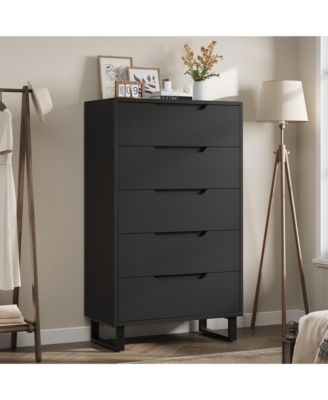 5 Dresser for Bedroom, 50" Tall Dresser, Freestanding Vertical Drawer with Storage, Wooden Closet Chest Storage for Living Room, Hallway