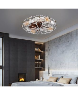 Low Profile Caged Ceiling Fan, Embedded Industrial Ceiling Fan with Lights Remote Control